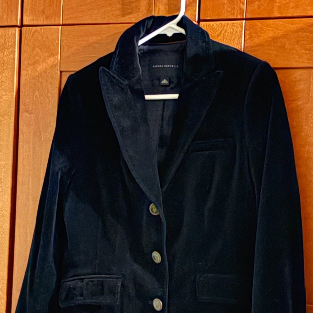 Banana Republic Black Velvet Blazer Jacket Womens Classic Tailored Sz 8